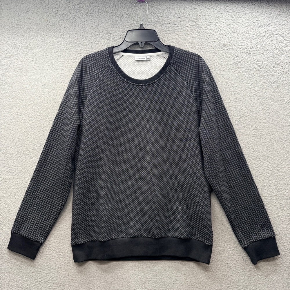 J Lindeberg Chad Micro Quilt Sweater Geometric Jacquard Black Gray Men's Large
